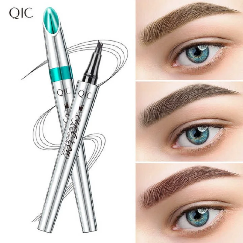 QIC Four-Claw Sketch Eyebrow Pencil Black Brown Gray Liquid Eye Brow Pencil Waterproof Long Lasting 3d Microblading Eyebrow Pen 5