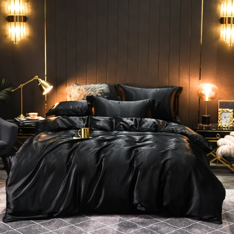 

Bedding Set Luxury Satin Single Double Queen Size Duvet Cover Set Solid Color Quilt Cover Set High-End Cover Set