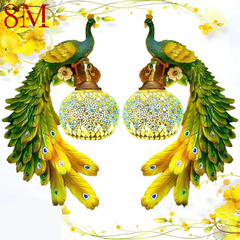 

8M Contemporary Peacock Wall Lamp Personalized And Creative Living Room Bedroom Hallway Decoration Light