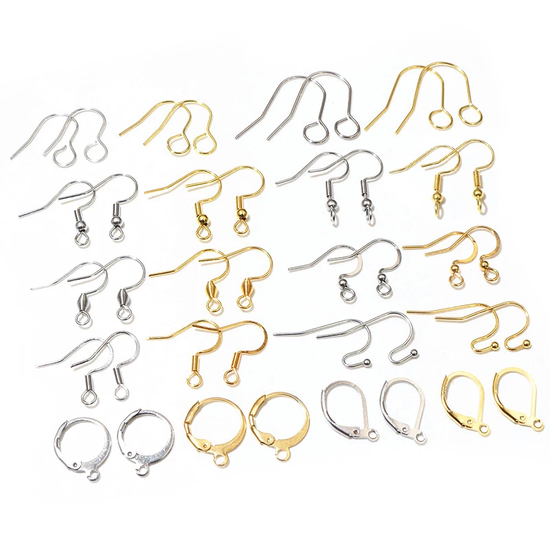 

30-100pcs Stainless Steel DIY Earrings Hooks Clasp Findings Handmade Jewelry Making Accessories Earwire Accessories Steel Gold