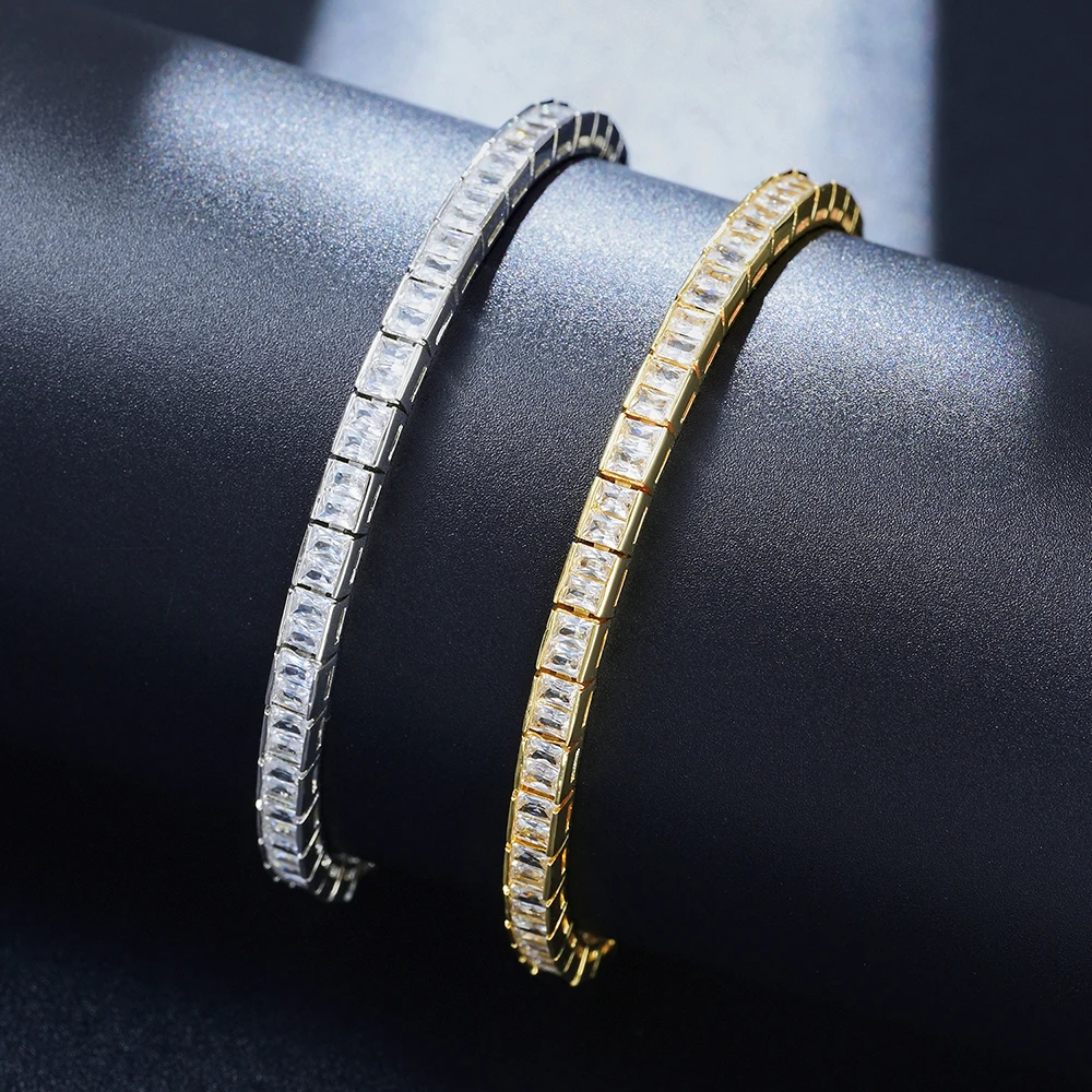 

New men's charm style jewelry Cubic AAA cubic Zirconia white gold plated chain men's tennis inset zircon bracelet gift for men