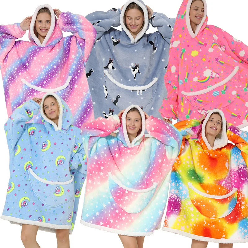 

Зимняя модная Домашняя одежда CuteyWarm, толстое Флисовое одеяло с принтом, Толстовка Оверсайз, свободный удобный пуловер, свитшот, домашнее одеяло для ленивых