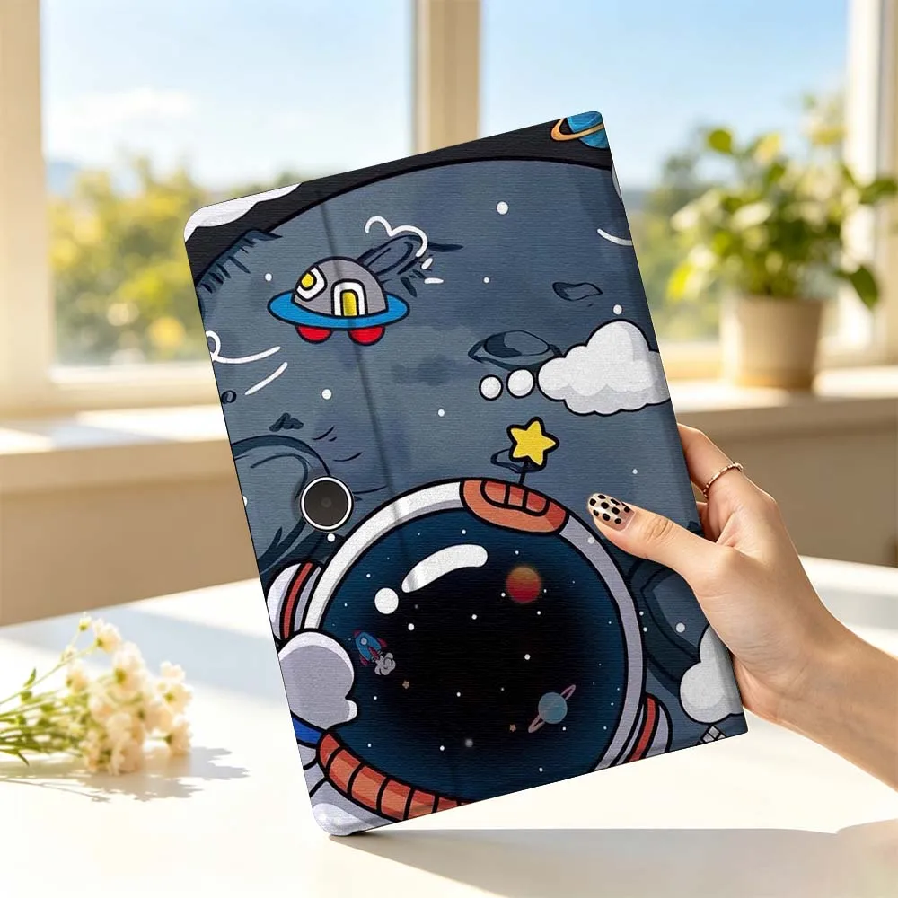 Cartoon Astronaut Cute Tablet Case with Pen Tray, Fits Various Sizes