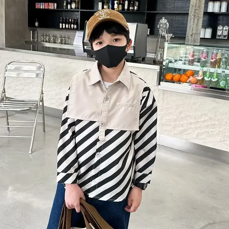 트렌디 남아 용수철 시즌 셔츠, 미드 투 라지 아동복, 스타일리시 용수철 시즌 티셔츠, 2024 새로운 스타일 스트리트웨어