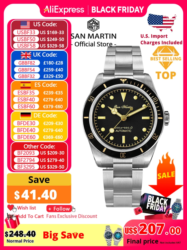 San Martin Vintage 38mm 6200 zegarek dla nurka nowy ulepszony dla mężczyzn luksusowy NH35 automatyczny mechaniczny szafirowy wodoodporny 200m Relojes - AliExpress 1511