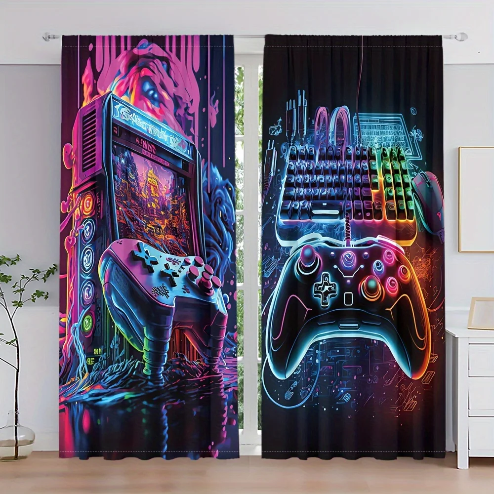 2PC Gaming Controller พิมพ์ผ้าม่านการออกแบบคีย์บอร์ดที่มีสีสัน, พิมพ์ดิจิตอลโพลีเอสเตอร์ Rod Pocket Drapes สําหรับเกม Room & Home 1