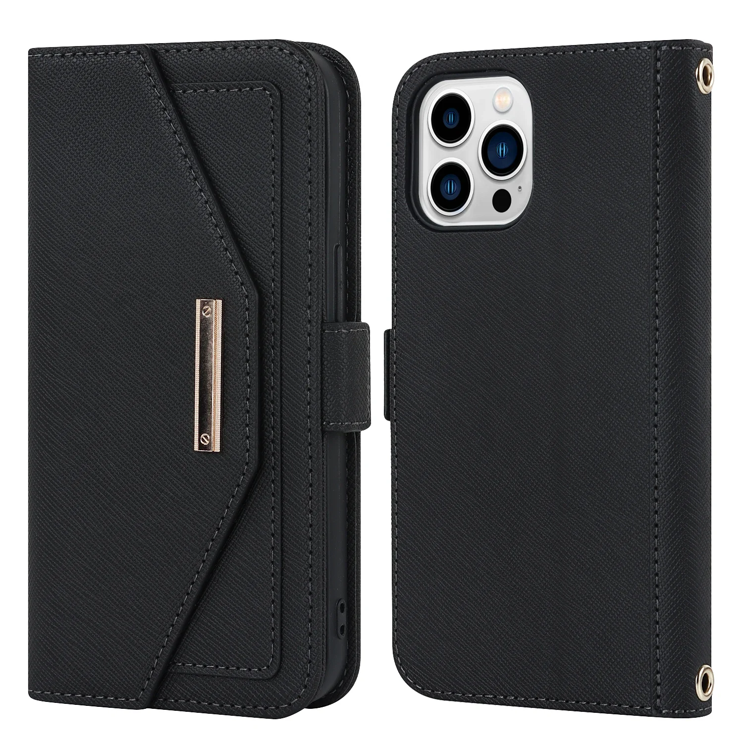 Lanyard Crossbody Wallet Case with Card Slots and Magnetic Stand Mirror Book Cover