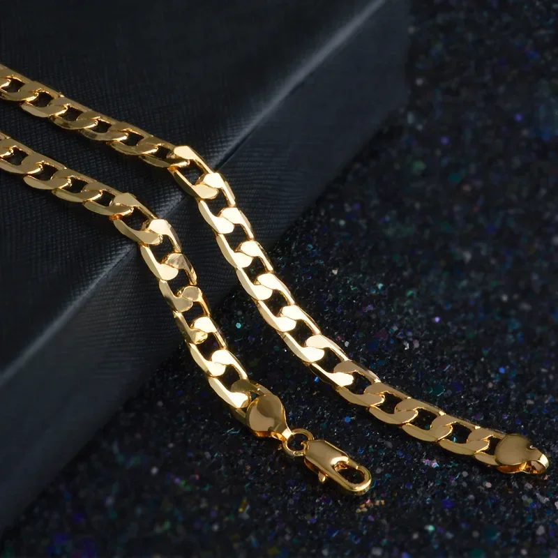 40-60CM 925 Sterling Silver 18K gold Color 8MM necklace chain chain necklace Necklaces sideways chain for Men woman fine Jewelrys Wedding party