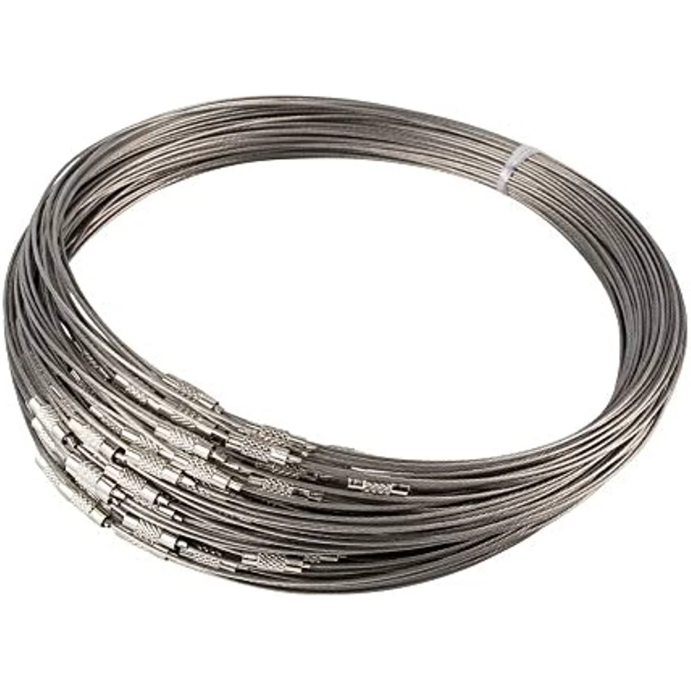 

NBEADS 100 Strands Steel Wire Necklace Cord Nice for DIY Jewelry Making with Brass Screw Clasp Silver, 17.5"; 1mm Clasp: 12x4mm