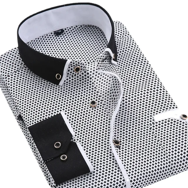 Chemise boutonnée florale pour hommes, marque de haute qualité, chemises à manches longues, décontractées, Slim Fit, vêtements noirs, chemises habillées, 2024 1