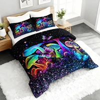 3PC Mushroom & Butterfly Psychedelic Comforter Set Glow-in-the-Dark Duvet with 2 Pillowcases for Bedroom Forest Theme 3