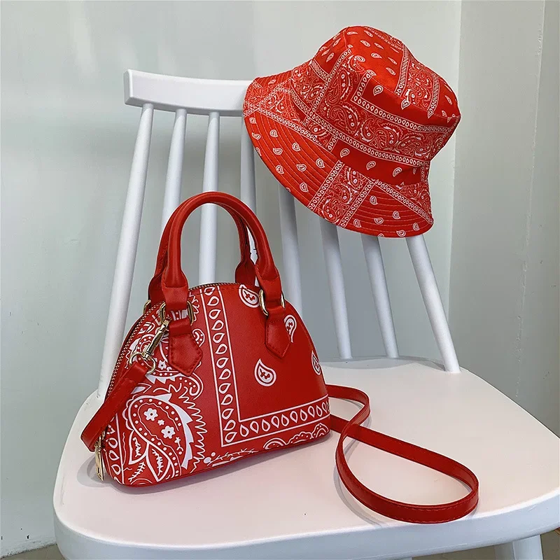 Retro PU Leather Women's Shell Bag Summer Cashew Flower Ladies Shoulder Crossbody Bag Female Set Small Top Handle Bags Handbags