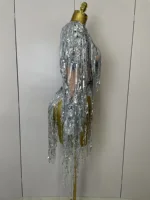 STOCK 2025 Flashing Sequins Tassels Sexy See-Through Sheath Bodysuit Evening Party Nightclub Dancer Stage Perfprmance Costume - Image 4
