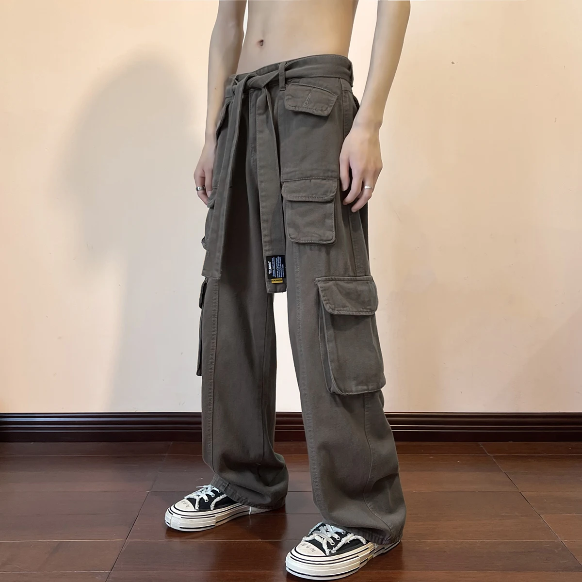 Tanio Multi-kieszenie Casual Hip-hop Cargo spodnie Harajuku moda męska pas