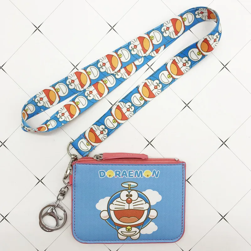 Doraemon PU coin purse card set keychain buckle lanyard student meal card bus card access control card jingle ID card holder 6