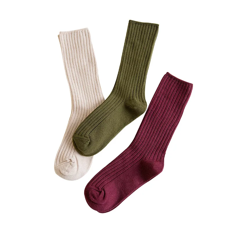1 Pair Retro Women Cotton Loose Socks Autumn Winter Knitting Solid Color Long Black Pink Korean Japanese Student Girls Stockings womens socks