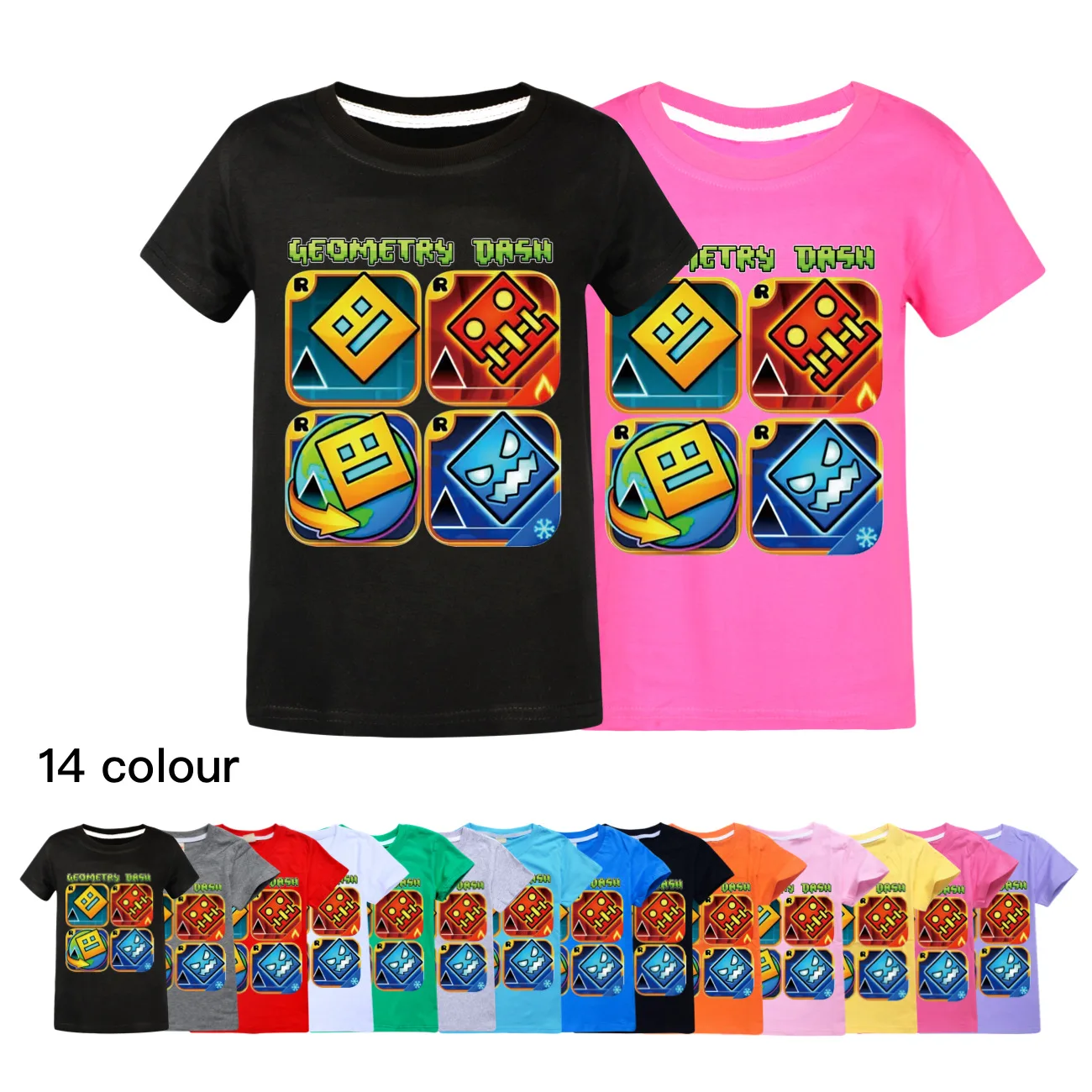 

Summer Baby Boys Girls Cotton Game Geometry Dash Children Short Sleeve T-shirts Fashion Clothing Casual Top Tee Kids Clothes