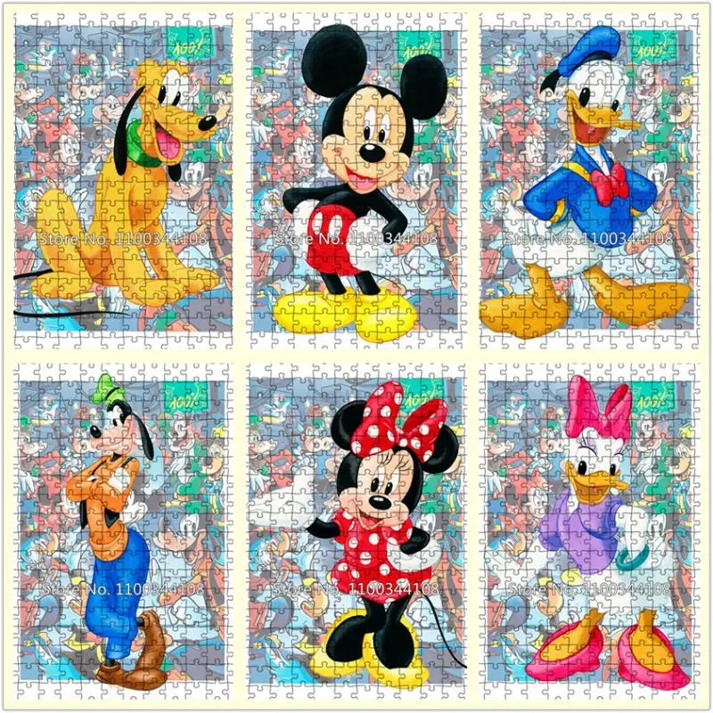Mickey Mouse Jigsaw Puzzles Disney Cartoon 300/500/1000 Pieces Puzzle for Adult Children Educational Decompression Toys Diy Gift