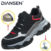 Steel Toe Lightweight Breathable Sneakers for Men Anti-smash Anti-puncture Protection Safety Shoes Rotating Button Work Shoes