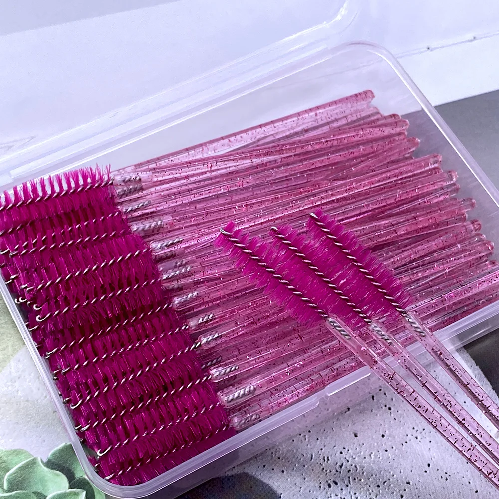 New 50pcs Eyelashes Brush Box Packing Crystal Diamond Handle Makeup Brushes Mascara Wands Applicator Eyelash Extension Supplies