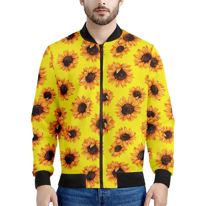 thumbnail image 1 of Chaqueta con cremallera y estampado 3D de girasoles para hombre, sudaderas con capucha y estampado floral de plantas, abrigos de gran tamaño de manga larga para la calle, 1 of 5
