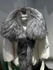 2023 Large Real Silver Fox Fur Collar with Knit Sleeve  Winter Women Coat White Duck Down Jacket Super Fashion Outerwear Luxury 5