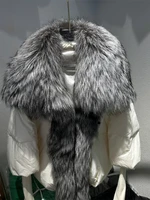 Large Real Silver Fox Fur Collar with Knit Sleeve Winter Women Coa 5