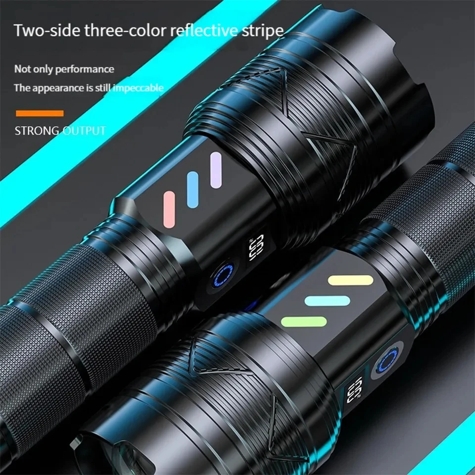 2024 고출력 충전식 LED 손전등, 48H 조명, 5000M 초강력 LED 토치, 자석 충전, 1000000LM