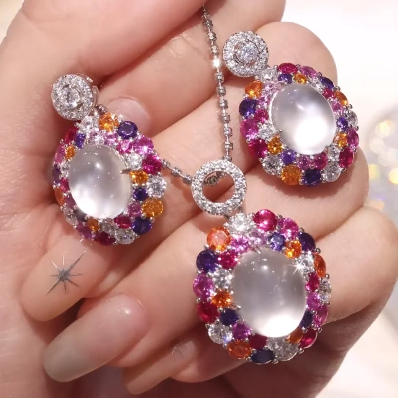 

ZOCA Original Certified 925 Sterling Silver Earrings Jewelry Sets Natural Gem Stone 925 Silver Caliber Elegant Women's Sets