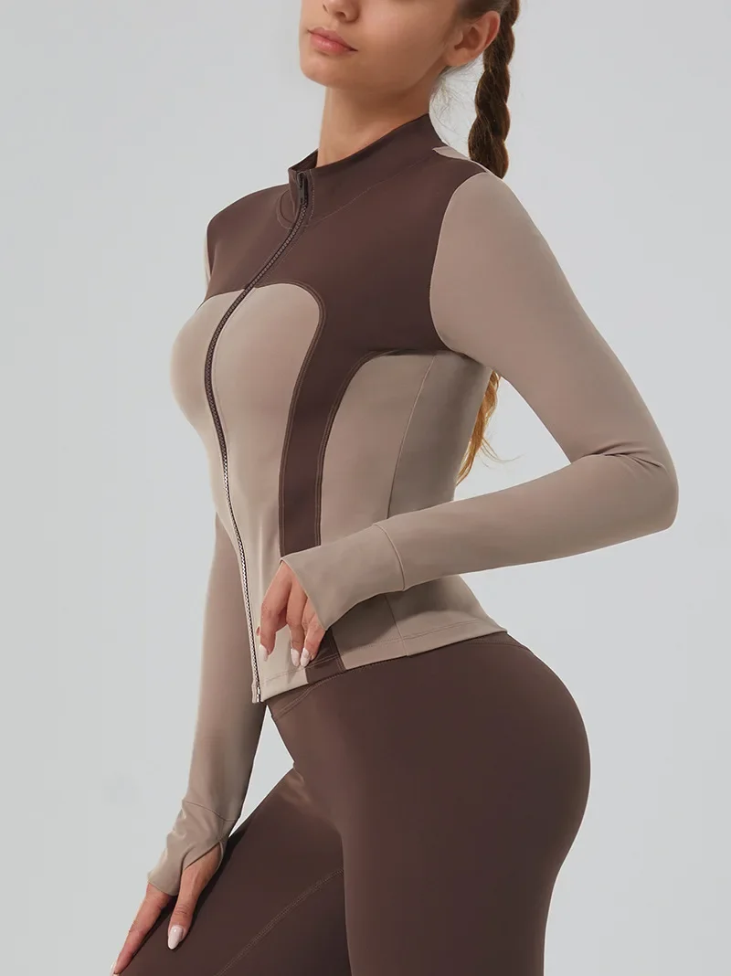 Yoga Shirt Coat Women's Long Sleeve Sports Jacket Zipper Stand Collar Fitness Quick Drying Tight Running Training Wear T4882