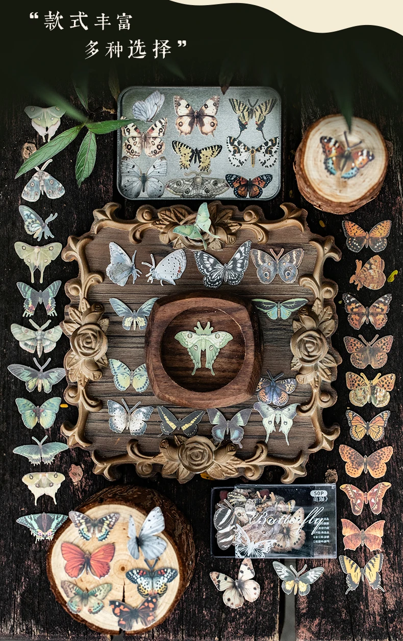 JIANQI 50 Stück Schmetterlingsaufkleber, ästhetischer bunter Vogel, dekorative Aufkleber, DIY-Scrapbooking-Material – Detail 8