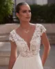 2025 A-Line Lace Wedding Dress Brides Boho Women Cap Sleeve V-Neck Open Back Luxury Lace Elegant Bridal Gown Customized 3