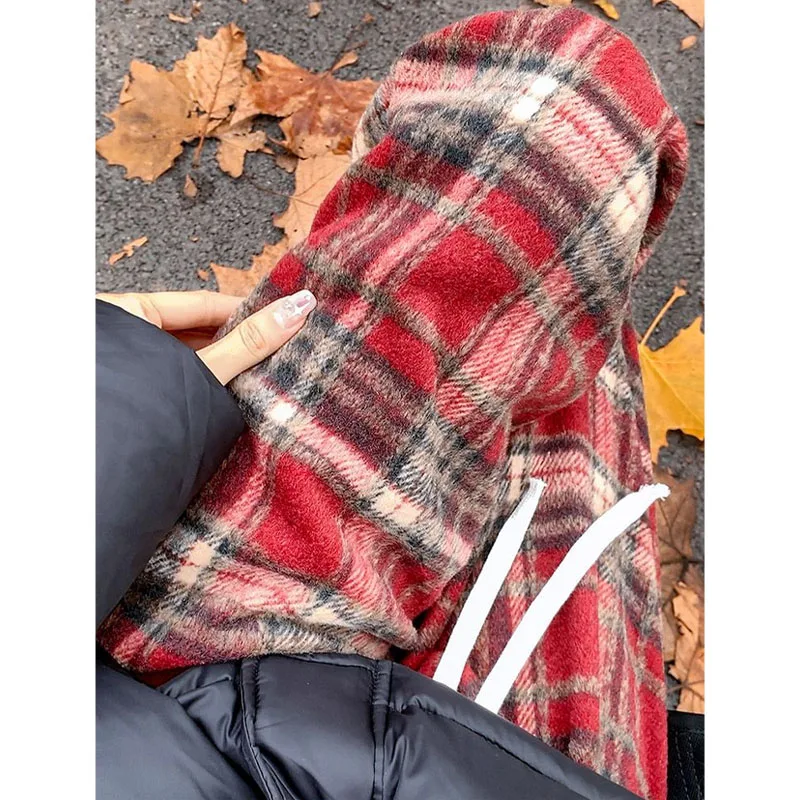 Autumn Winter Casual Vintage Plaid Wide Leg Pants Women's Clothing Thick Korean Straight Female High Waist Drawstring Trousers
