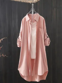Korean Fashion White Shirt Women 2023 Spring Summer Loose Breathable Midi Shirt and Blouse Lady Simple Solid Color Long Shirts 1