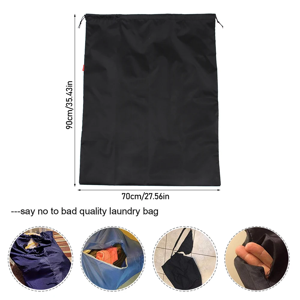 Black Foldable Storage Bags Waterproof Nylon Large Laundry Bag Machine Washable Sturdy Material Drawstring Closure  94x120cm 2