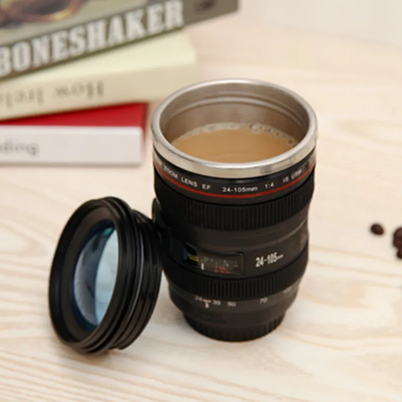 Creative 400ml Stainless Steel Liner Camera Lens Thermos Mug Portable