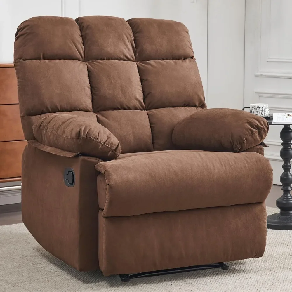 Rocker Recliner Chair for Adults, Overstuffed Large Manual Rocking Recliner, Upholstered Soft Fabric Living Room Reclining Sofa