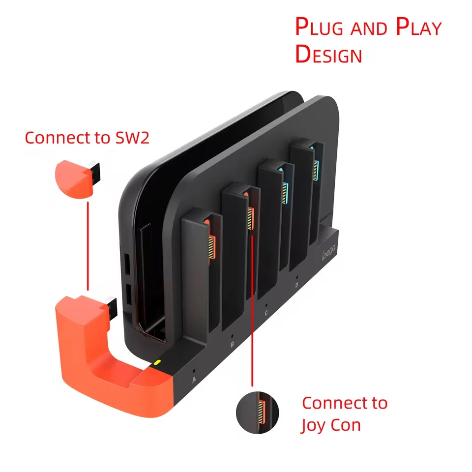 IPEGA PGSW2185 Charging Dock Station LED Charging Indicator Fast Magnetic Charger Charges up to 4pcs Joypad For Nintend Switch 2