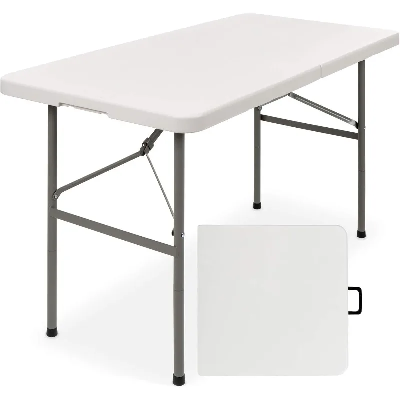 

4ft Plastic Folding Table, Indoor Outdoor Heavy Duty Portable w/Handle, Lock for Picnic, Party, Camping