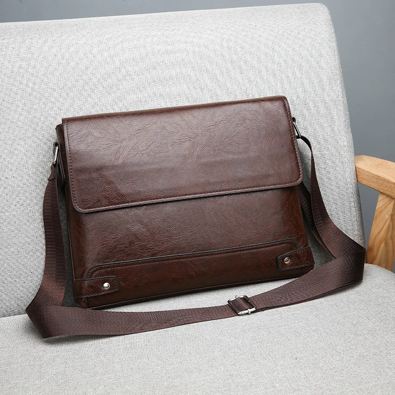 Men's Solid Color Retro Leather Shoulder Bag, Casual Business Crossbody BagS Horizontal A4 Paper Travel Bag Briefcase Laptop Bag