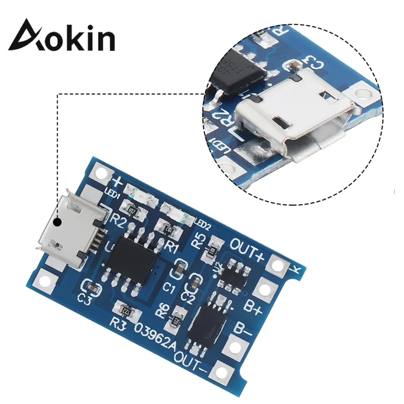 Lithium Battery Charger 5V 1A Micro/Type-c/Mini 18650 TP4056 Charger Module Charging Board Protection Dual Functions Li-ion