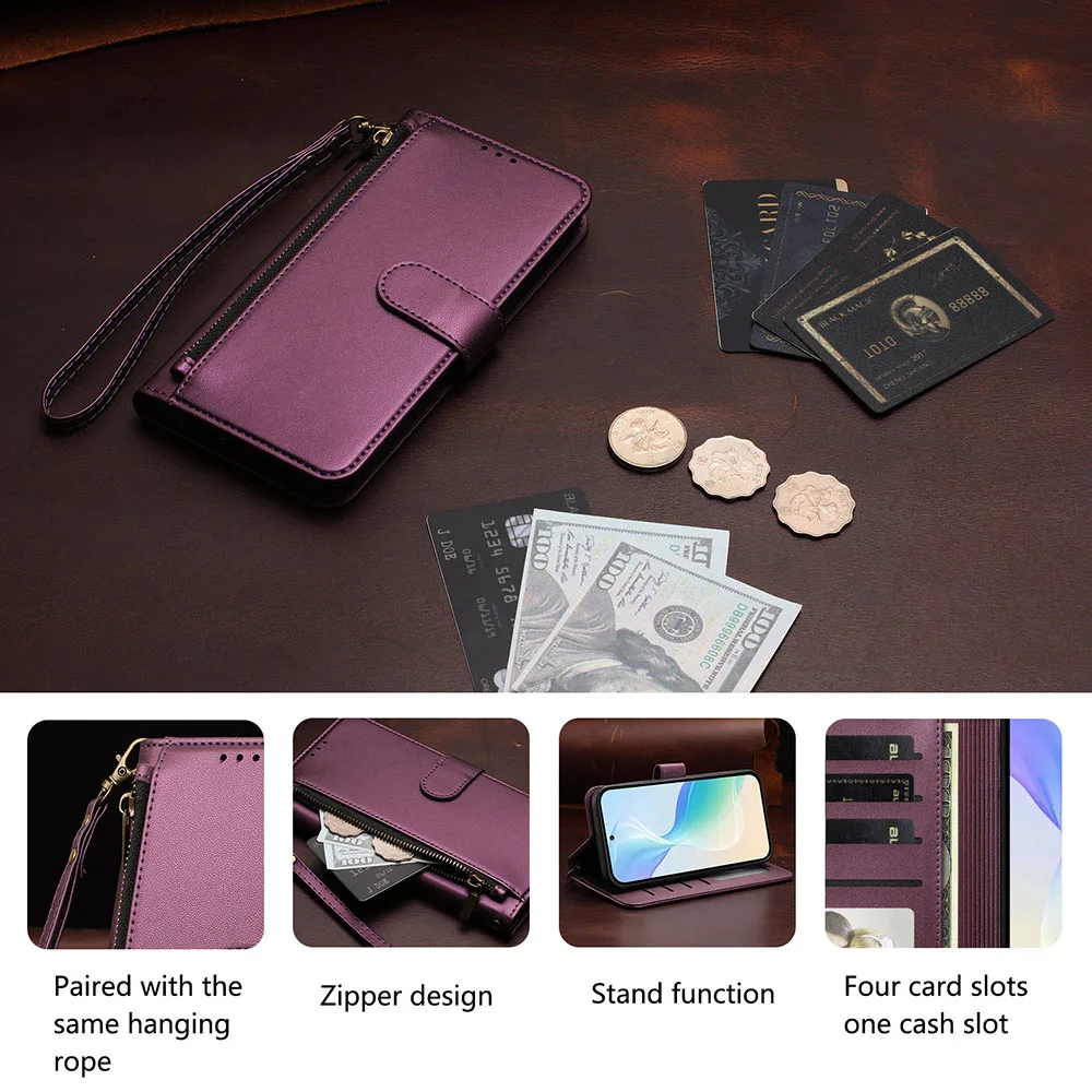 Zipper Wallet Leather Case - Shockproof Protective Phone Cover