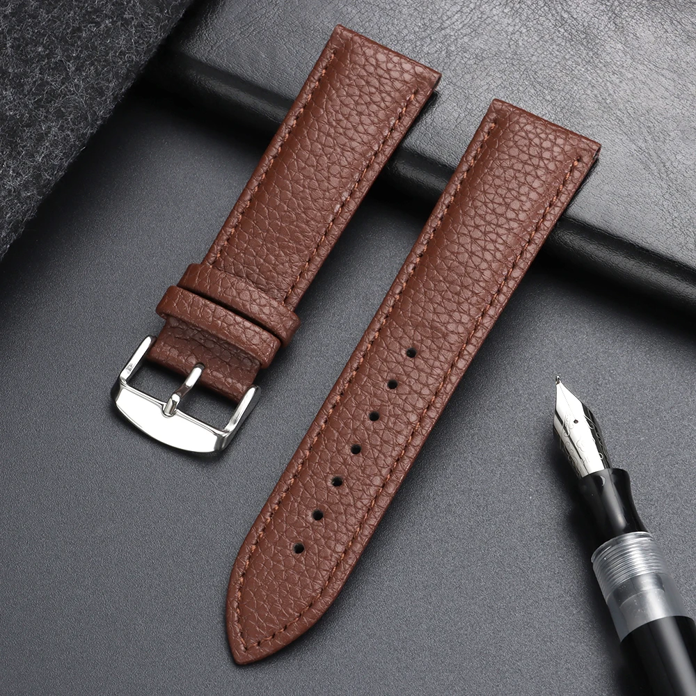 Elegant Lychee Pattern Leather Watch Band - Versatile Sizes