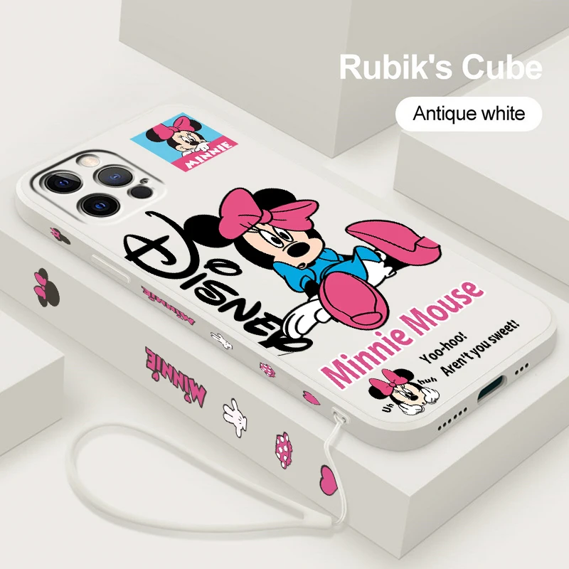 

Minnie Disney Baby For Apple iPhone 15 14 13 12 11 XS XR X 8 7 SE Pro Ultra Max Plus Mini Liquid Left Rope Phone Case
