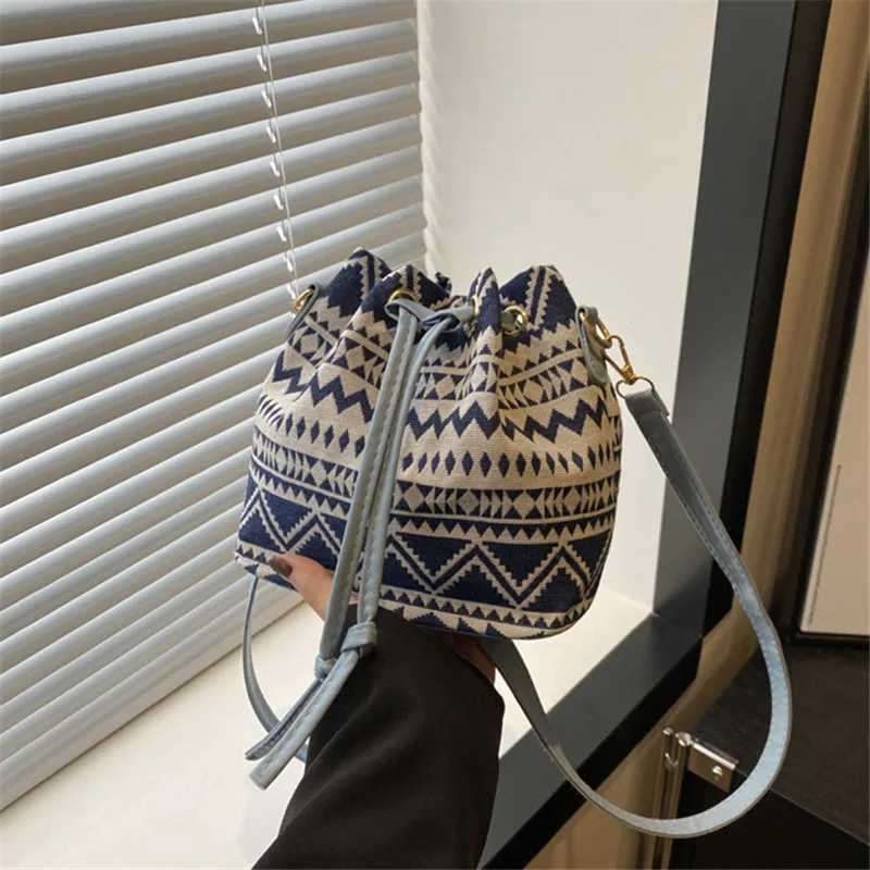 Women's White Bucket Bag with Vibrant Floral Pattern Adjustable Drawstring Closure Convertible Crossbody/Handbag for Women Bag