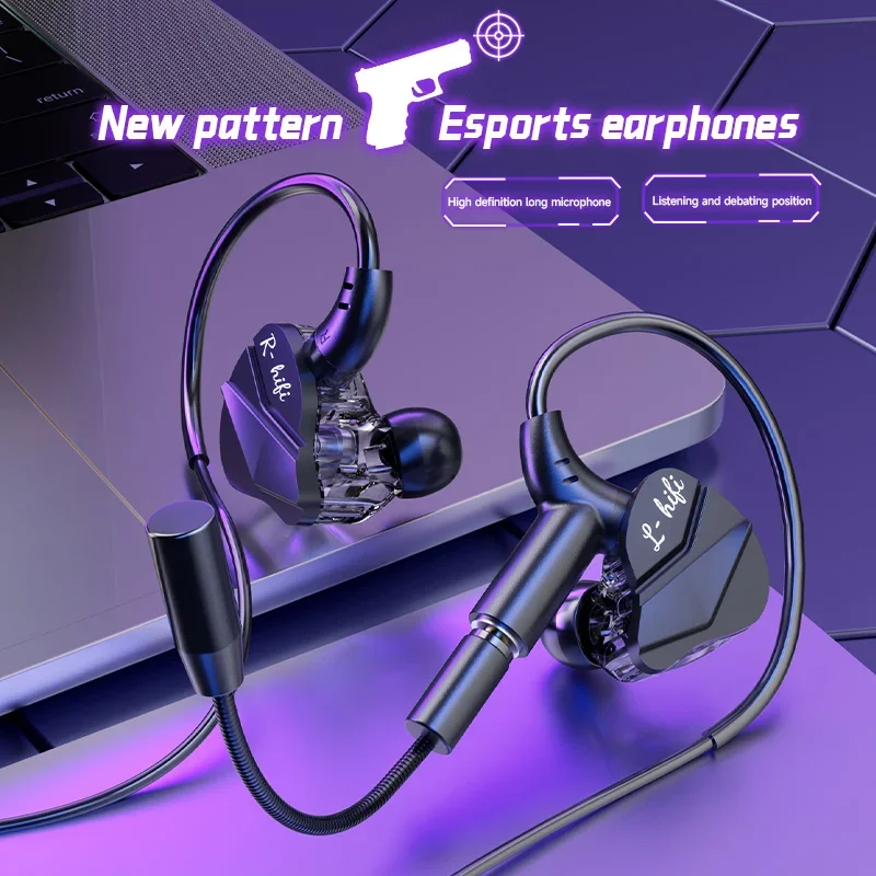 Gaming Earbud Gamer Headphone With Dual Microphones Typec&3.5mm In-ear Earphones HiFi Stereo Headsets Sport with Mic for Samsung 4