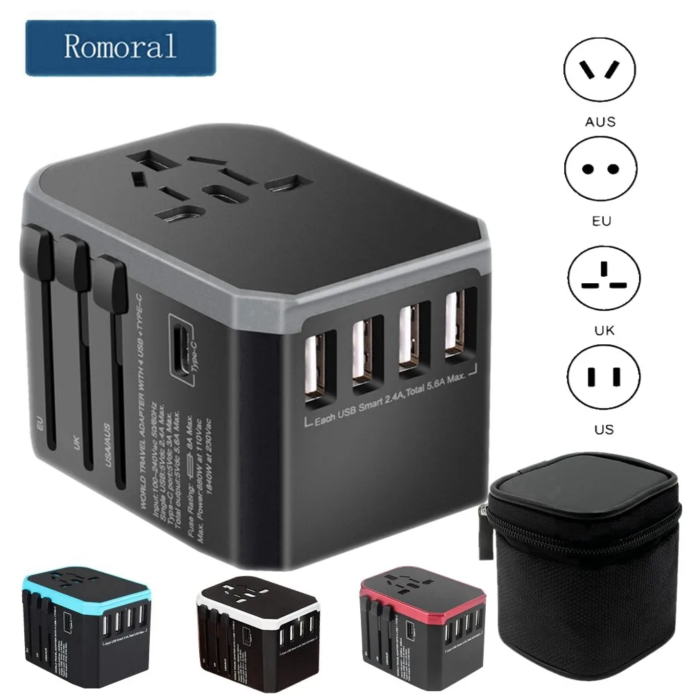 Adaptador De Viaje Universal ANSSAN – Enchufe Para 200+ Países Con USB-C Y USB-A, Compacto Y Plegable