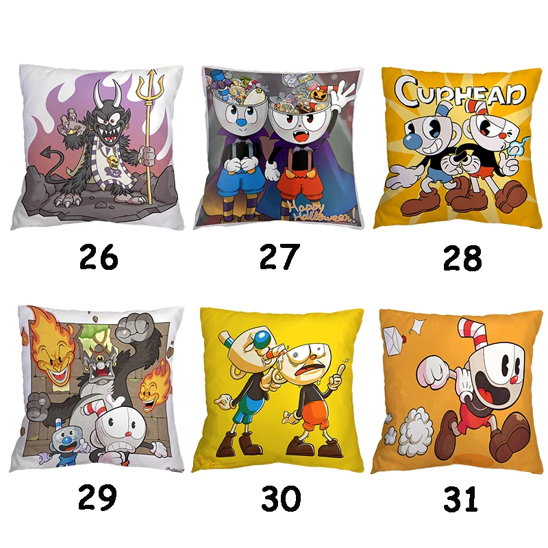 Cute CUPHEAD Pillow Case Cartoon Print Pillowcover for Living Room Sofa Cushion Cover Decor Kids Birthday Gift No Pillow 45*45cm