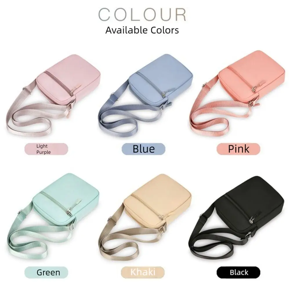 Casual Oxford Cloth Shoulder Bag Adjustable Multiple Compartments Mobile Phone Bag Solid Color Crossbody Bag