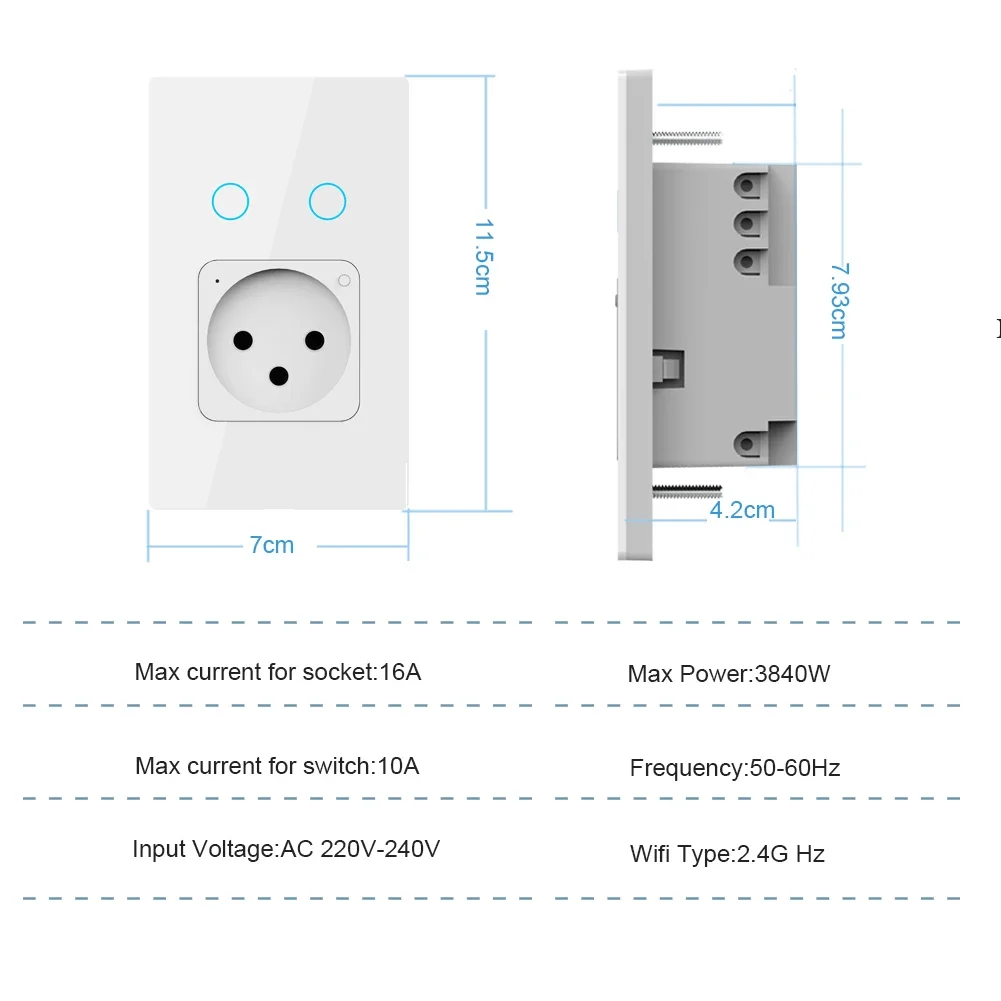 Description Picture 4 of itemMelery Israel Wall Socket Wifi Smart Light Switch Tuya Plug Electrical Outlet Touch Glass Panel Intelligent by Alexa Google Home